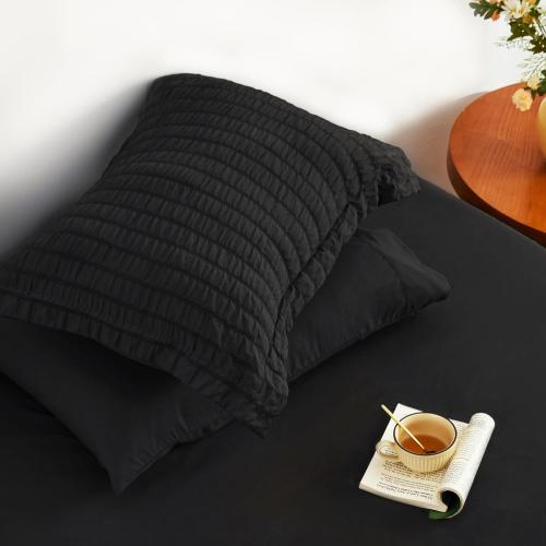 Love's cabin Seersucker Black California King Comforter Set, 7-Piece All Season Lightweight Bed in a Bag Bedding Set with Comforter, Flat Sheet, Fitted Sheet, Pillowcases and Shams