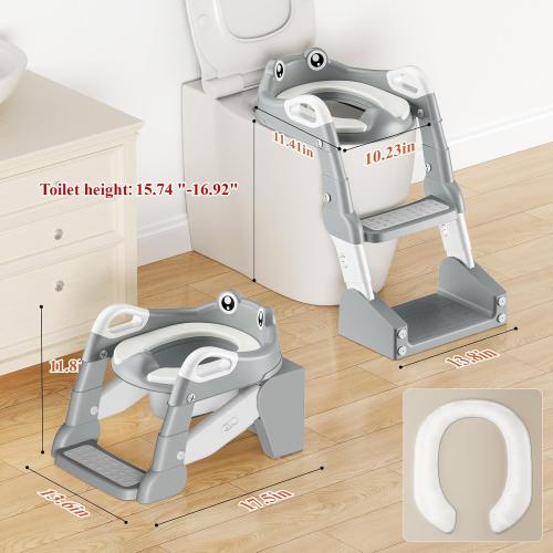 Color Grey Potty Training Seat, Toddler Toilet Seat for Little Boys Girls, Potty Training Toilet with Urinals, Toddler Step Stool Ladder and Splash Guard (Gray)