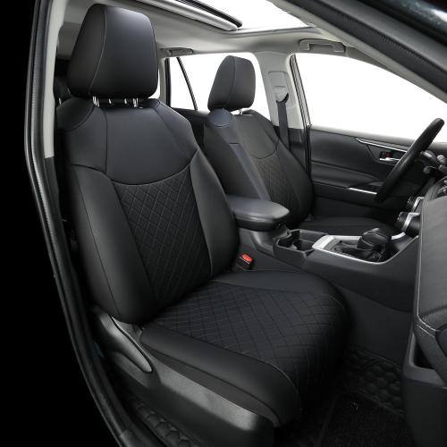 GIANT PANDA Full Set Car Seat Covers Custom Fit for Toyota Rav4 2013 2014 2015 2016 2017 2018 Rav 4 XLE SE Limited Platinum Adventure(NOT for Hybrid Version),Leather Seat Covers,Polyester Fiber(Black)