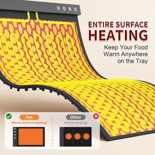 Warming Mat for Food - Full Surface Rapid Heating, Rollable & Portable Food Warmer with 6 Temperature Settings and 1-4 hours Adjustable Timer, Silicone Heating Mat for Party Buffet (Black)