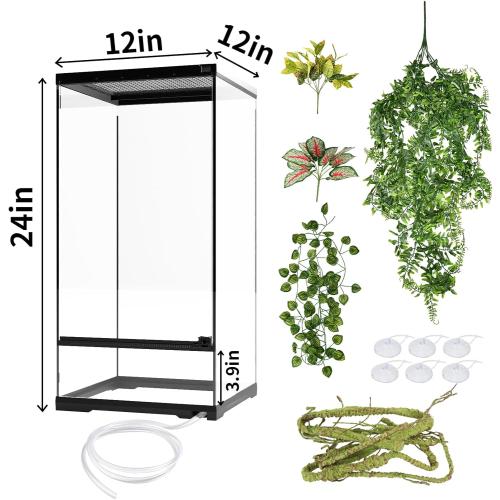Size 12x12x24 15 Gallon Tall Reptile Glass Tank 12x12x24 with Drainage System - Pre-Assembled Vertical Reptile Cage for Arboreal Geckos,Chameleon,Lizard,Tree Frog and Snake with Terrarium Decoration