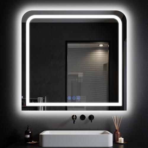 LED Bathroom Mirror, 36x 36 LED Mirror with Lights for Bathroom, Lighted Vanity Mirrors for Wall, Anti-Fog, Dimmable, Tempered Glass, Memory Function, 3 Colors, Safe Use (White)