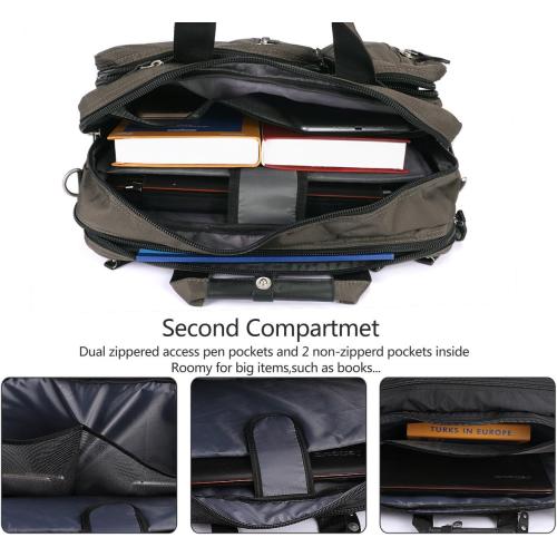 18.4 Inches Laptop Bag Multi-function Briefcase Backpack with Handle and Shoulder Strap Fits Up To 19 Inch Laptops Notebook Computer (Army Green)