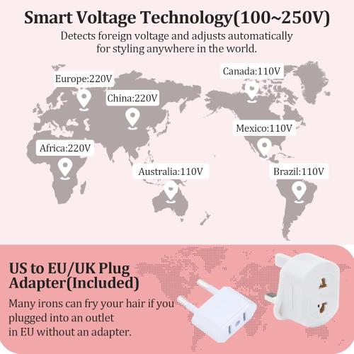 VGR Dual Voltage(100~250V) Travel Curling Iron with European Plug Adapter for International Travel, Europe Travel Essentials for Women, European Travel Must Haves