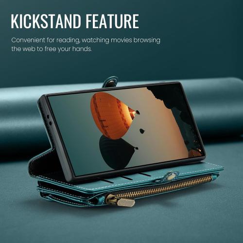 Defencase Compatible with Samsung Galaxy S24 Case Wallet with RFID Blocking Card Holder for Women Men, PU Leather Magnetic Snap Flip Zipper Strap Wallet Phone Case Fit for Galaxy S24 5G 6.2, Green