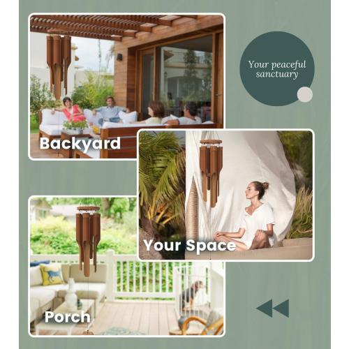 Nalulu Classic Bamboo Wind Chimes - Outside Outdoor Wood Wooden Windchimes, Small, Handcrafted with Calming Deep Tones, Ideal Home Decor or Gift for Any Occasion