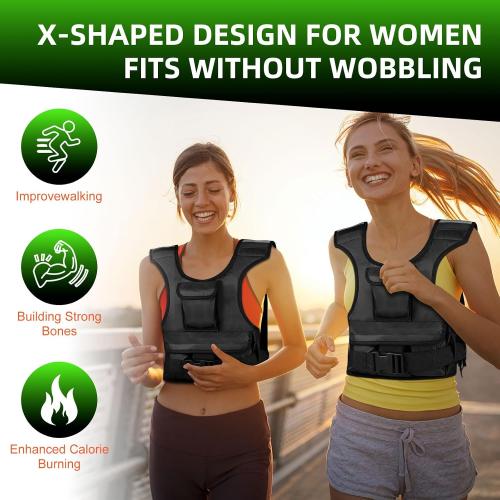 Color Black Adjustable Weighted Vest for Women, Customizable 0-18 lbs Strength Training Vest with 10 Removable Sandbag, Breathable Design, Reflective Safety Strips for Running, Hiking, and Fitness