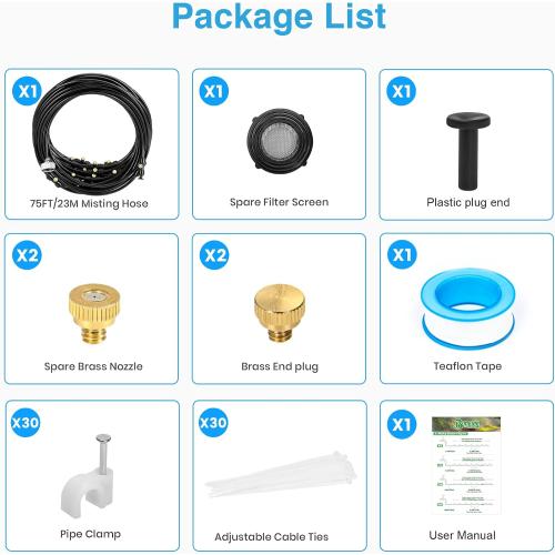Size 75ft Outside Patio - 75FT Misting Cooling System with 28 Brass Nozzles and 3/4 Adapter, 23M DIY Outdoor Misters Kit for Garden, Greenhouse, and Patio Cooling