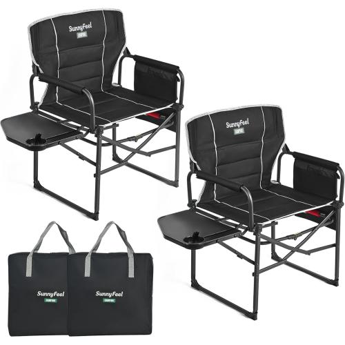 SUNNYFEEL Camping Directors Chair, Heavy Duty,Oversized Portable Folding Chair with Side Table, Pocket for Beach, Fishing,Trip,Picnic,Lawn,Concert Outdoor Foldable Camp Chairs