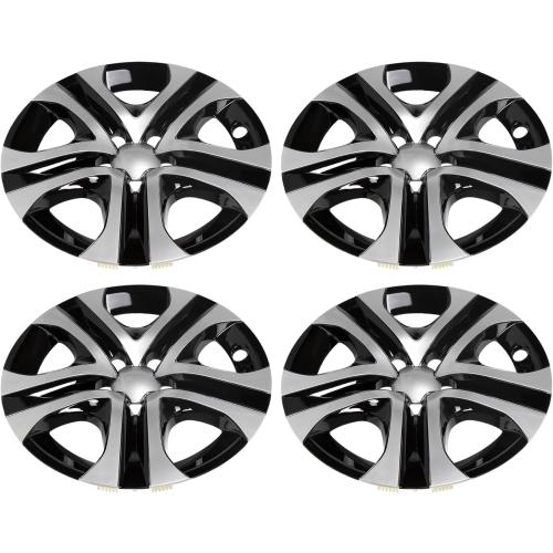 ECOTRIC 17 Hubcaps Wheel Covers Wheel Skins Compatible with 2013-2018 Toyota RAV4 LE, R17 Wheel Rim Cover, 5 Spoke, Silver/Black Plastic - Set of 4