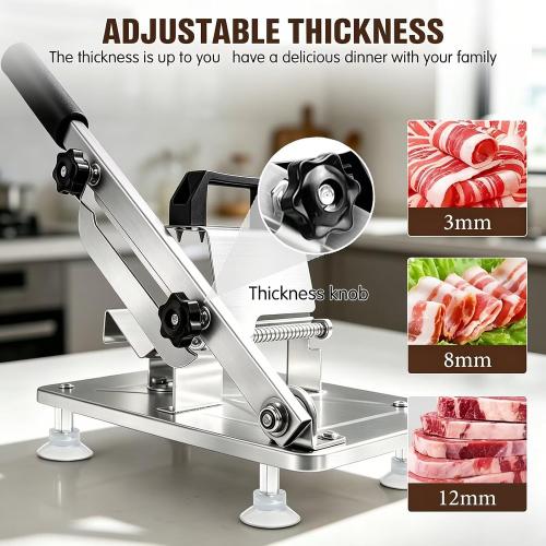 Manual Meat Slicer Frozen Meat Cutter Upgraded Stainless Steel Meat Cleavers Beef Mutton Roll Slicing Machine Vegetable Meat Slicer for Home Cooking Hotpot Shabu WG(Silver,17x7)