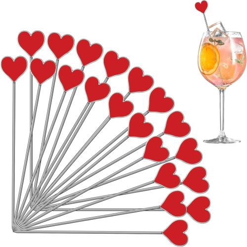 Qinyoung 20 Pcs Mothers Day Cocktail Picks Stainless Steel Red Heart Pick 4.7 Metal Food Toothpicks Reusable Decorative Food Picks Cocktail Skewers Mother's Day Gifts Wedding Birthday Party