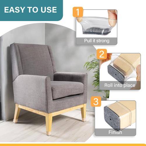 24 Pcs Chair Leg Floor Protectors Rectangle, Silicone Felt Furniture Leg Pads Caps Covers for Hardwood Floors (Fit Perimeter 5 to 5‑7/8)