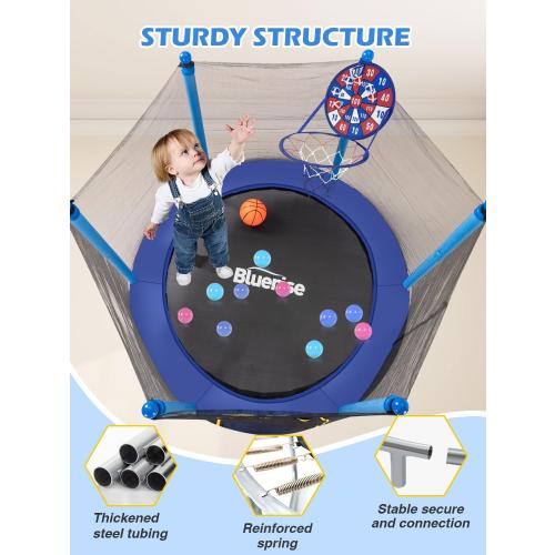 Size 55IN 6FT  Trampoline 55IN 6FT Toddler Trampoline for Kids Indoor Outdoor Play for Kids Trampoline Basketball Hoop Attachment with Enclosure Net Easy to Assemble Outdoor Indoor Trampoline