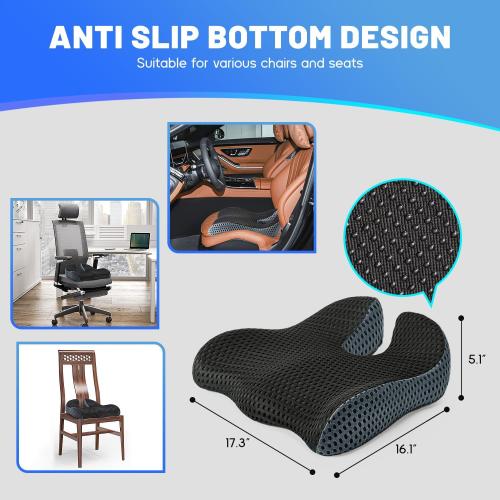 Raised Tail & Wide U-Shaped Memory Foam Seat Cushion for Hemorrhoid/Hip/Coccyx Pain Relief During Long Sitting/Driving - Seat Cushion for Office Chair,Car Seat,Wheelchair(Mesh Cover,Black)