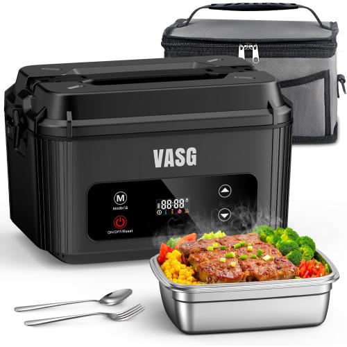 VASG 2026 Upgraded Cordless Heated Lunch Box for Adults, XXL 5.1-Cup Electric Lunch Box with 360° Surround Rapid Heating, 12000mAh Portable Food Warmer with Timer, LCD Display for Office & Car