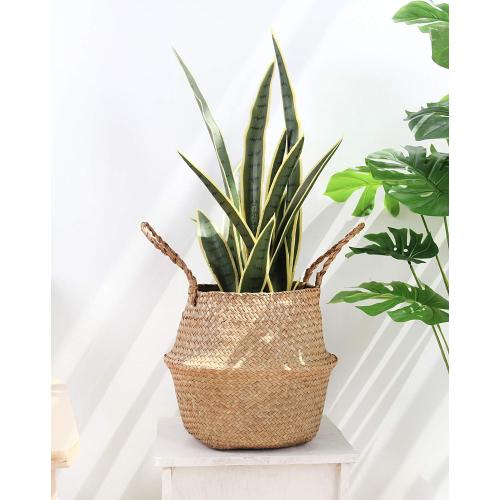 Woven Seagrass Belly Basket for Storage Plant Pot and Laundry, Picnic and Grocery Basket (Medium, Original)