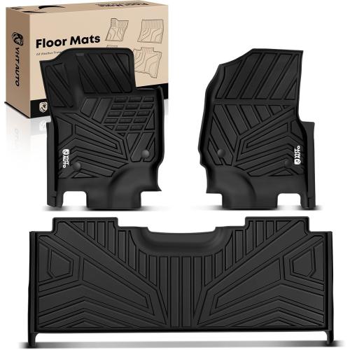 YHTAUTO Floor Mats Fit 2017-2026 Ford F-250 F350 F450 Super Duty Crew Cab (with Under Seat Storage & Carpet), TPE All Weather Odorless Floor Liner, F250 Car Accessories Front & 2nd Row Liner