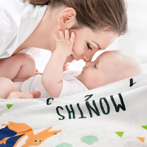 White And Dinosaur Print Baby Monthly Milestone Blanket Boy - Dinosaur Neutral Newborn Month Blanket for Boy & Girl Personalized Shower Gift Soft Plush Fleece Photography Background Prop
