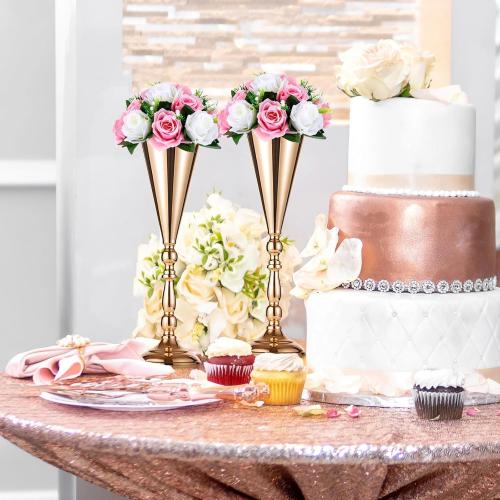 6 Pcs Trumpet Vases, Tall Gold Vases for Centerpieces, 16.5 Inch Gold Flower Vase, Ideal for Wedding, Party, Anniversary, Birthday Table Decor