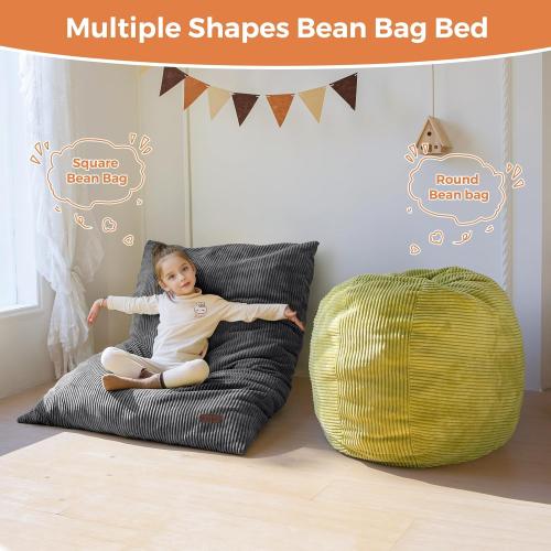 MAXYOYO 3 in 1 Kids Bean Bag Chair Bed, Convertible Chair Folds from Bean Bag to Lounger, Child Floor Sofa for Gaming, Reading, Floor Mattress with High-Density Foam Filling