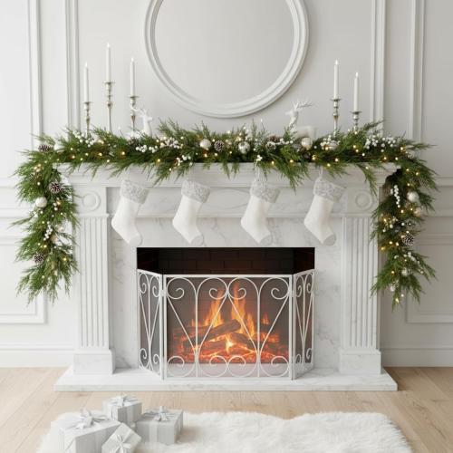 Jutom 2 PCS 6 ft Christmas Cedar Garland - Real Touch Cedar Needles Decorations Artificial Faux Holiday Greenery Garland for Seasonal Table, Mantel & Stair Decor