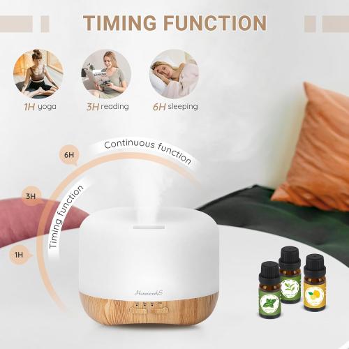Homeweeks 300ml Essential Oil Diffuser, Quiet Aromatherapy Mist Diffusers for Essential Oils, Wood Grain, Ultrasonic, Remote Control, Timer, 7 Colors Light for Bedroom (300ml)