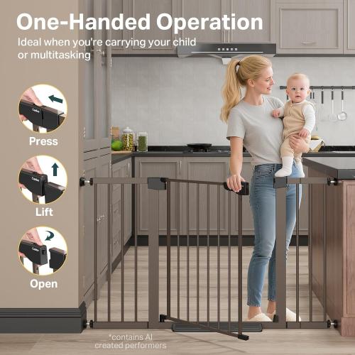 Cumbor 29.7-51.5 in Extra Wide Baby Gate for Stairs, Dog Gate Indoor Brown | Mom's Choice Awards Winner, Auto Close with Double Lock for Doorways, Child Gate for Toddlers & Pets, Pressure Mounted