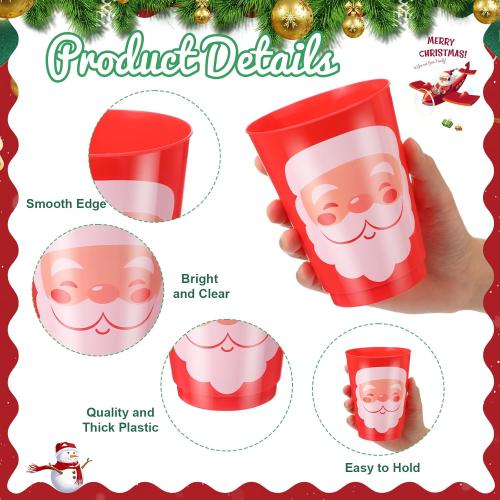 Sieral 24 Pcs Christmas Plastic Tumblers 16 oz Reusable Santa's Belt Drink Cups - Santa Gingerbread Elf Snowman Face Beverage Cups for Beer Coffee Tea Xmas Holiday Party Supplies