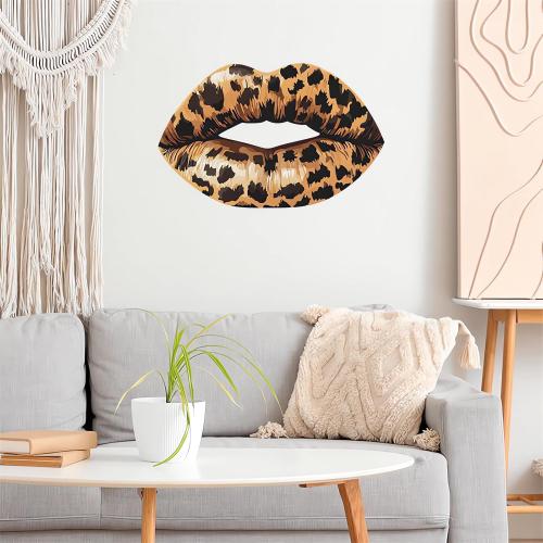Brown Leopard Print Lip Wall Stickers, sacinora Stylish Mouths Watercolor Art Wall Decals Removable Vinyl Peel and Stick for Bedroom Bathroom Living Room Home Decorations
