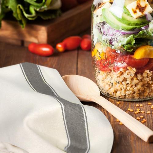 Lincoln & Palm Natural Cotton Tea Towels, 27 x 19, Set of 6 Herringbone Kitchen Dish Towels, Flour Sack Flat Woven for Drying Dishes, Hands, or Bread Proofing, Striped, Patterned Designs (Light Gray)