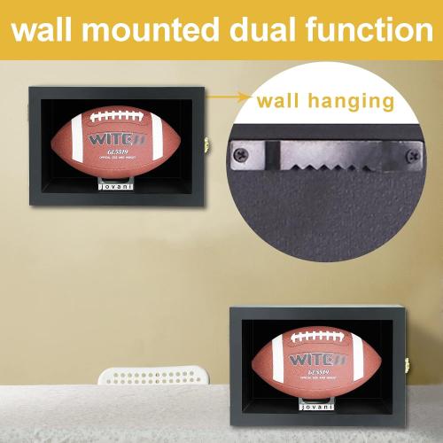 JOVANI Football Display Case Wall Mount Lockable Anti Fade Wood Holders Display Nameplate for Full Size Memorabilia Football w/98% UV Acrylic Door Stand-Sigle Ball