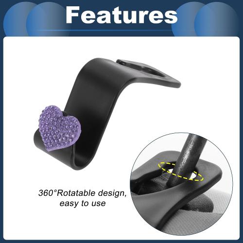 Car Seat Headrest Hook Interior Accessories for Most Car, SUV, Truck Car Seat Back Organizer Hooks Plastic Rhinestone Sturdy Purple 2.4x1.26
