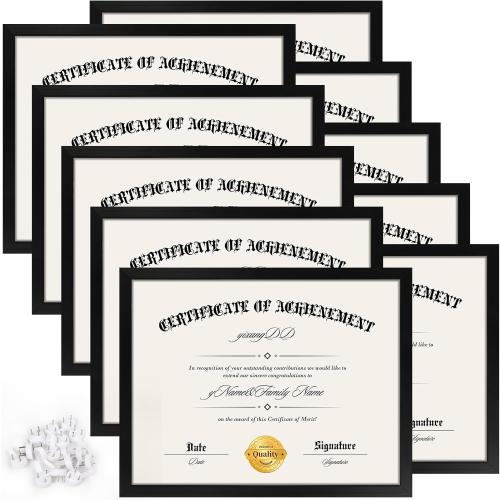 YixangDD 10 PACK Certificate Frames 8.5 x 11,Black Diploma Frame Document Frame with Clear Plexiglass,Picture Frames for Tabletop and Wall Display