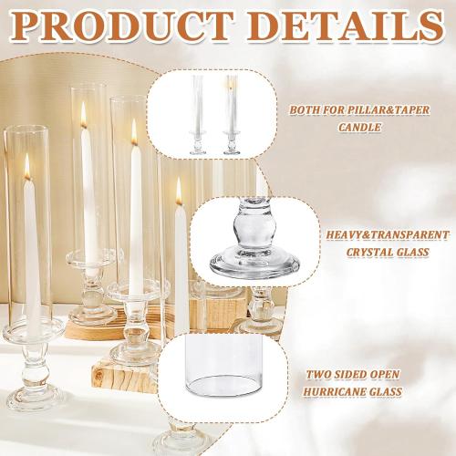 JarThenaAMCS 12 Sets Glass Hurricane Candle Holder 11.8 Tall Clear Glass Cylinder Tube and 4.3 Candle Stick Holder for Birthday Wedding Party Dining Table Centerpiece Decor