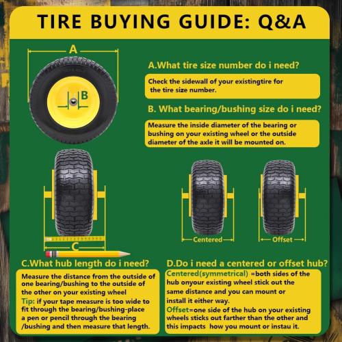 16x6.50-8 Tire and Wheel Assembly (2 Pack),Flat Free Lawn Mower Tires with Rim, Solid Rubber Riding Lawn Mower Tires and Wheels,3 Offset Hub,3/4 Bushings,16x6.5-8 Tractor Turf Tire(Yellow)