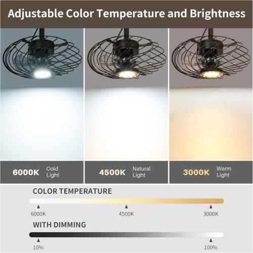 Black Gold 15 Outdoor Ceiling Fan with Light, Waterproof Gazebo Fan Remote Control, Dimmable LED Light, Hanging Black Caged Ceiling Fixtures with Plug in Cord for Patios Pergola, Black Gold