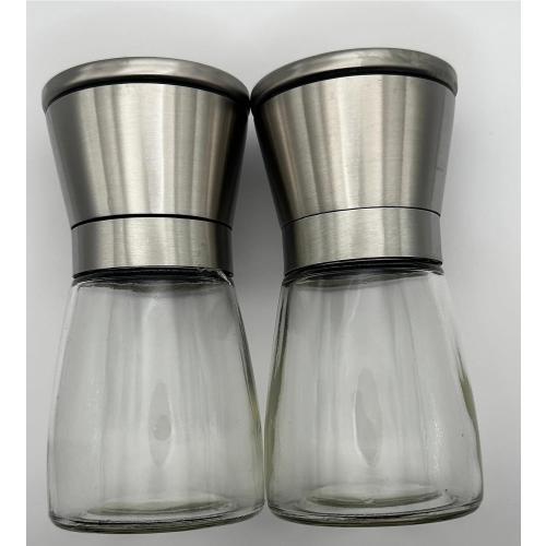 Salt and Pepper Mill Set, Glass and Stainless Steel Grinders, 2-Piece
