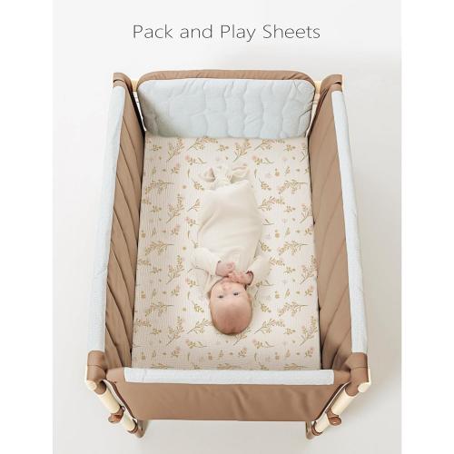Mini Crib Sheets, 100% Soft Cotton Pack and Play Sheets for Pack N Play Mattress, Playard Baby Crib Sheets for Baby Girls (Floral, Pink)