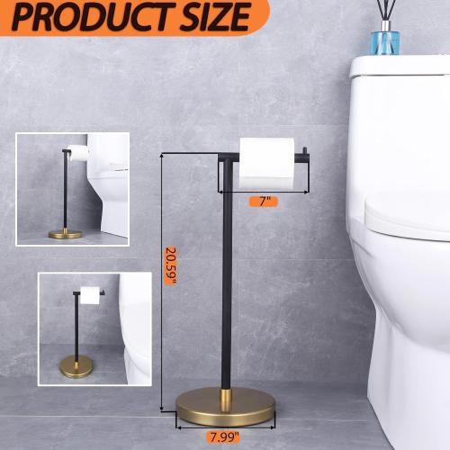 GERZWY Bathroom Toilet Paper Holder SUS 304 Stainless Steel Stand Modern Paper Towel Holder Free Standing for Countertop (Black & Gold) DZY002-BD