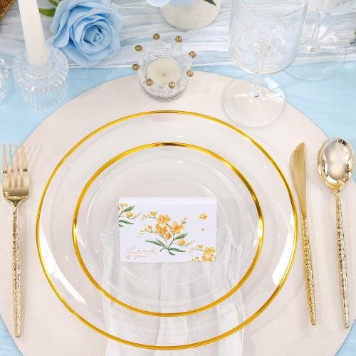 LIYH 120 Pcs Clear Gold Plastic Plates for Holiday Plastic Plates Disposable Elegant Disposable Plate Included Dinner & Dessert Plate for Wedding Holiday Valentines Day