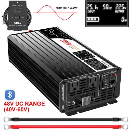 Black Xijia Pure sine Wave Inverter 2000W 48 Volt dc to 120 Volt ac Inverter (Peak Power 4000W) rv Converter 60HZ with Soft Start for car &Camping (DC48V (Range 40V-60V) 2000W)