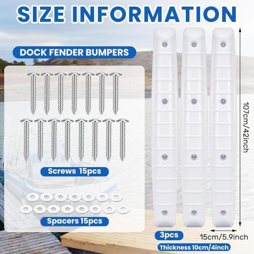 Menkxi Dock Fenders 42.13 x 5.91 x 3.94 Inches Long Dock Bumpers Straight-Edge Boat Fenders UV-Resistant Marine Vinyl Boat Bumpers for Docking Guard Vertical Protection