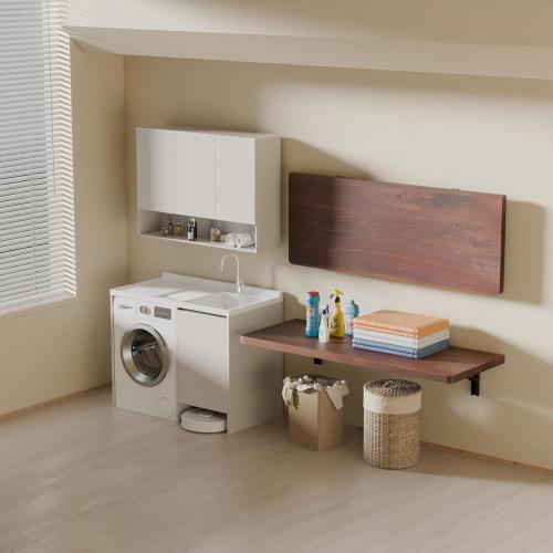 IAE Wall Mounted Folding Table with Pine Wood,36 x 14 Floating Wall Desk,Laundry Folding Table with Shelf Brackets,Fold Down Desk Shelf,Folding Workbench for Home,Dining,Laundry Room,Kitchen,Brown