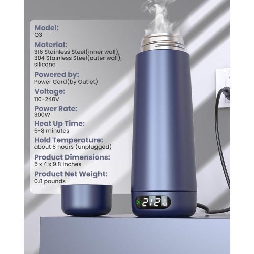 Travel Kettle, Dual Voltage Portable Electric Kettle 110V-220V-240V Smart Small Water Boiler for Tea & Coffee, 316 Stainless Steel, 6 Temperature Control and LCD Display, for Global Use (370ML)