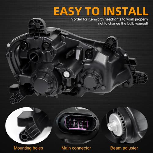 Pair Headlights Assembly for Kenworth T680 2013-2021 | Halogen Headlamp Chrome IP68 Waterproof Anti-Fog Left Driver & Right Passenger Head lights DOT Approved