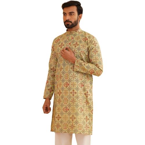6XL...Sojanya (Since 1958 Men'S Cotton Linen Blue Foil Printed Only Long Kurta