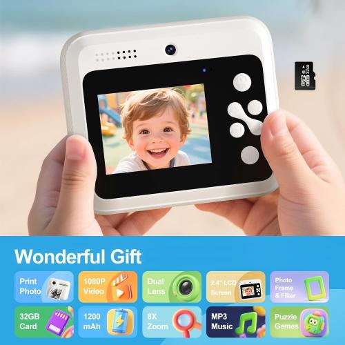 OTJ Camera Instant Print - 1080P Instant Cameras That Print Photos with 32GB Card - Daurable Digital Printable Camera Birthday Gift
