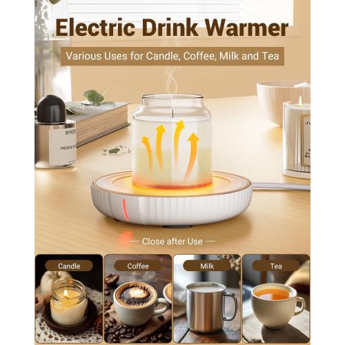 HouseGem Large Candle Warmer Plate - Coffee Cup Mug Warmer for Desk, Candle Melter, Electric Mug Heater for Beverages, Milk & Tea, Coffee Accessories Ideal Gifts Keep Cup Warm (White)