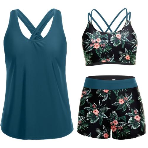 Size M Holipick 3 Piece Tankini Swimsuits for Women Tummy Control Bathing Suits Swim Tank Top with Bra Boy Shorts Teen Swimwear